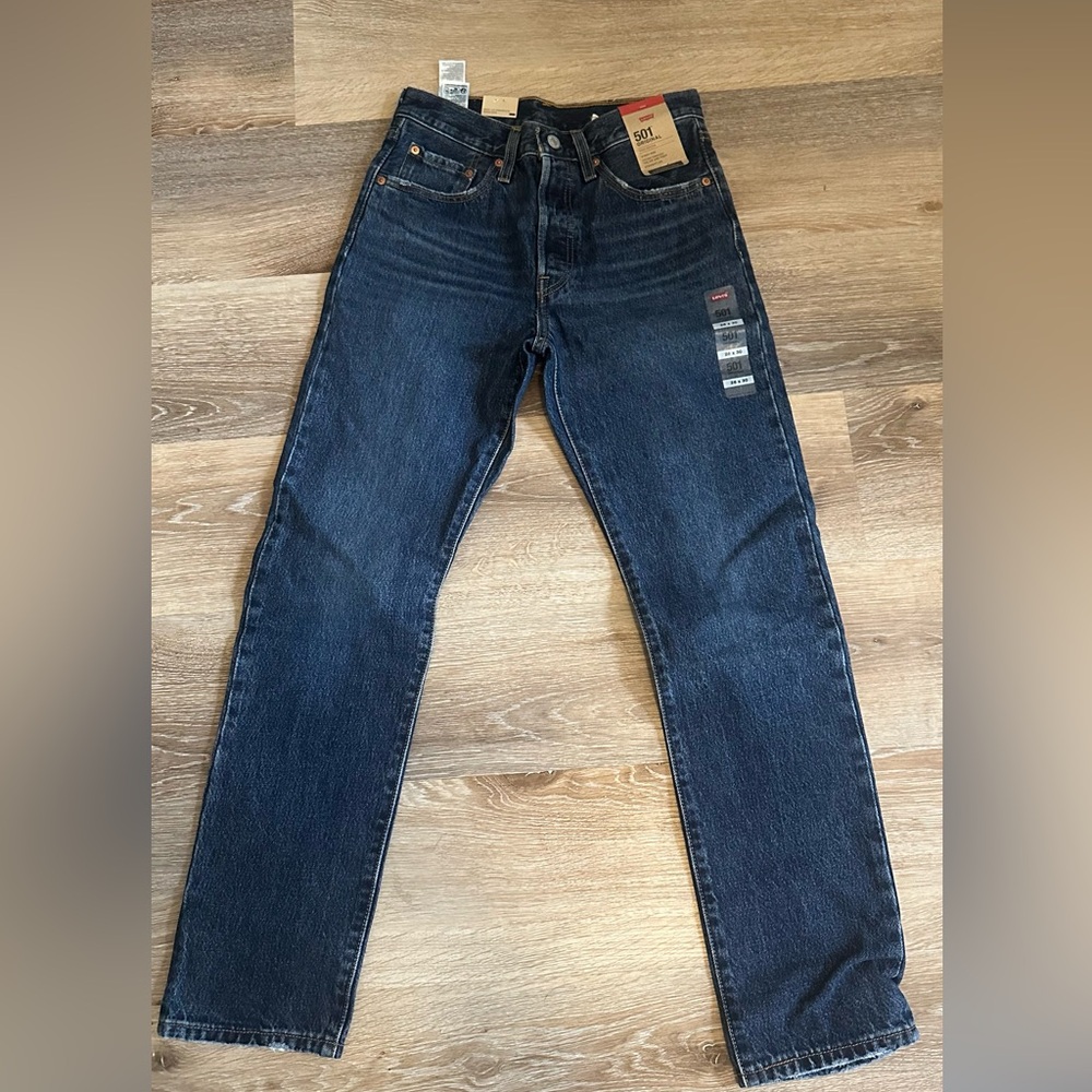 Levi’s 501 original high rise straight leg dark wash jeans